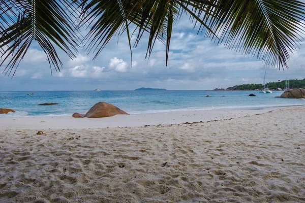 Praslin Seychely Tropický Ostrov Plážemi Palmami Anse Lazio Pláž Palma — Stock fotografie