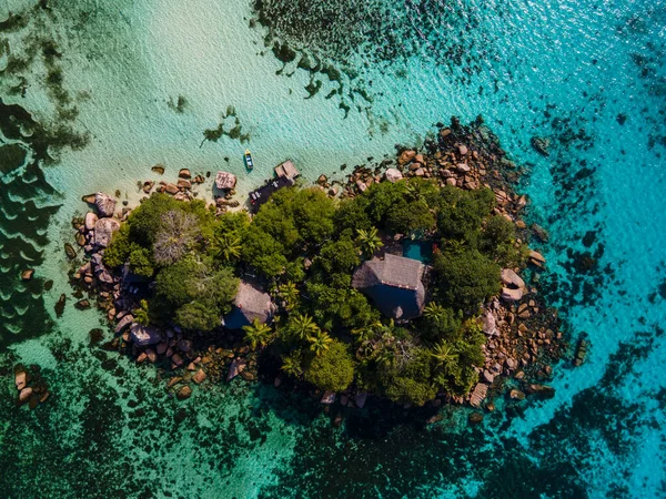 Praslin Tropical Island Seychelles Drone View Piere Island Seychelles Chauve — Zdjęcie stockowe