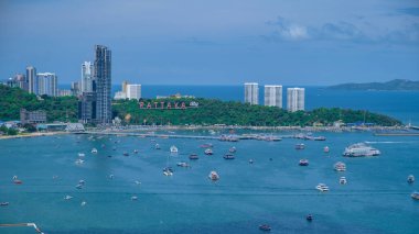 Aerial view of Pattaya city alphabet on the mountain, Pattaya, panoramic view over the skyline of Pattaya city Thailand