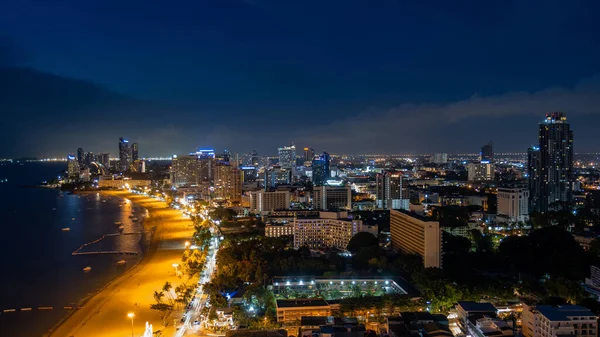 Aerial view of Pattaya city alphabet on the mountain, Pattaya, panoramic view over the skyline of Pattaya city Thailand — Stock Photo, Image