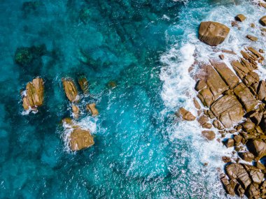 Anse Intendance plajı Mahe Seyşeller, palmiye ağaçlı tropikal plaj Seyşeller Mahe