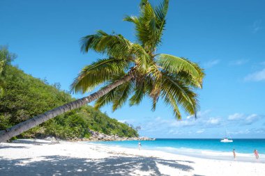 Anse Georgette Praslin Seyşeller, Seyşeller 'de lüks bir tatil sırasında tropikal plaj. Tropik plaj Anse Georgette Praslin Seyşeller