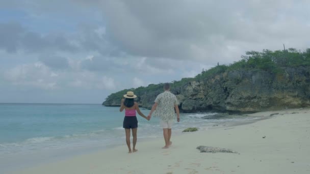 Kilátás a fehér strand Grote Knip, Curacao, Hollandia egy kék óceán Curacao Karib-sziget — Stock videók