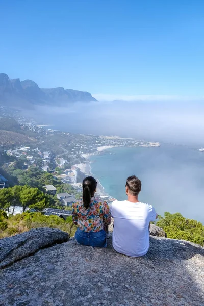 View from The Rock viewpoint in Cape Town over Campsbay, view over Camps Bay with fog over the ocean in Cape Town South Africa — Foto de Stock