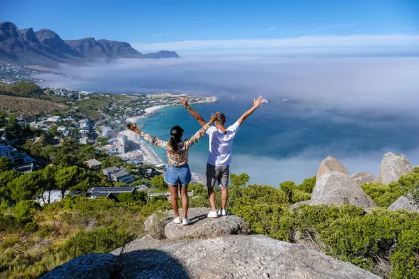 View from The Rock viewpoint in Cape Town over Campsbay, view over Camps Bay with fog over the ocean in Cape Town South Africa — Foto Stock