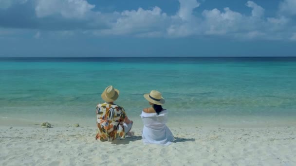 Playa Porto Marie beach Curacao, white tropical beach with turqouse water ocean, Curacao beach — стокове відео