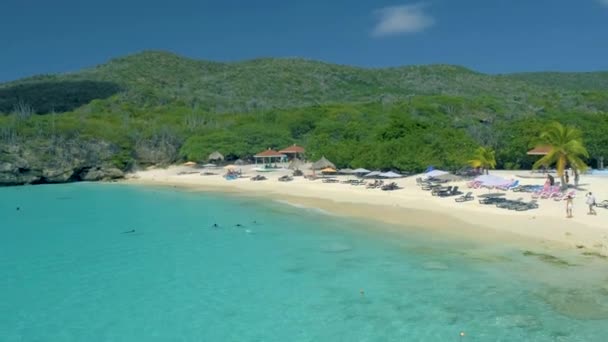 Utsikt över den vita stranden Grote Knip, Curacao, Nederländerna med ett blått hav Curacao Caribbean Island — Stockvideo