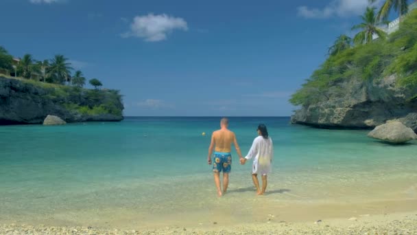 Пляж Плайя Лагун Кліф Куракао, пляж Лагун Куракао невеликий острів на Карибах — стокове відео