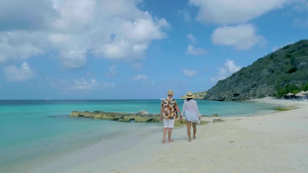 Playa Porto Marie beach Curacao, white tropical beach with turqouse water ocean, Curacao beach — Stockvideo