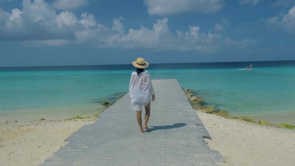 Playa Porto Marie stranden Curacao, vit tropisk strand med turkos vatten hav, Curacao stranden — Stockvideo