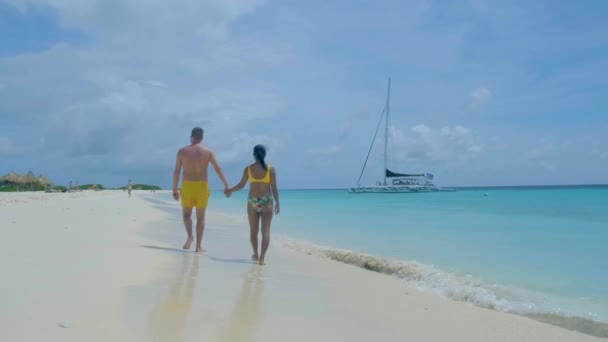 Piccola isola di Curacao famosa per gite di un giorno e tour di snorkling sulle spiagge bianche e blu mare limpido, Klein Curacao Island nel mare dei Caraibi — Video Stock