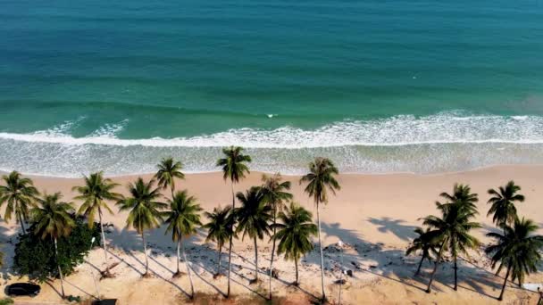 Thailand, Chumpon-provinsen, vit tropisk strand med palmer, Wua Laen-stranden Chumphon-området Thailand, palmer hängande över stranden — Stockvideo