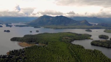 Tofino Vancouver Adası Pasifik kıyıları, Kanada, Tofino Vancouver Adası 'nda sisli plajda güzel bir gün batımı.