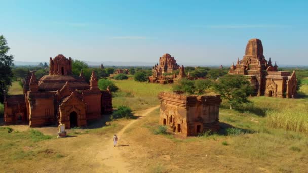 Bagan Mianmar, hőlégballon napkeltekor a templomok és pagodák felett Bagan Mianmar, Sunrise Pagan Mianmar templom és pagoda — Stock videók