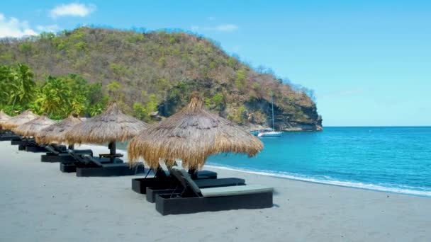 St Lucia Karibik, Obrovský pitons drone pohled na Saint Lucia cukr pláž St Lucia hory — Stock video