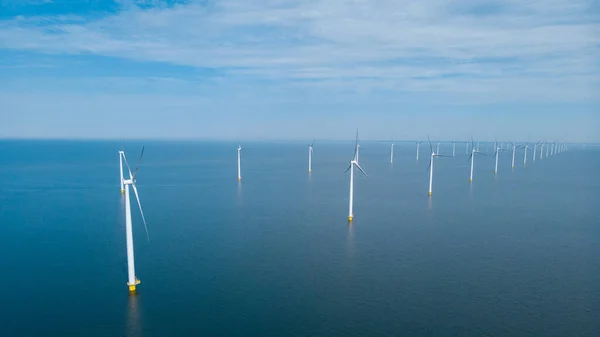 Windmill Park Ocean Drone Aerial View Windmill Turbines Generating Green — Stock Photo, Image