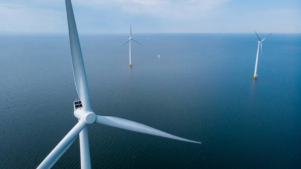 Parque Molinos Viento Océano Vista Aérea Drones Turbinas Molinos Viento — Foto de Stock