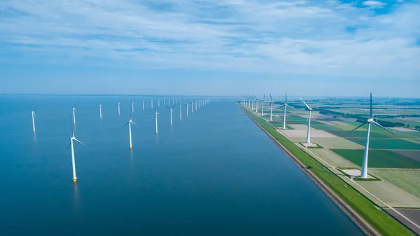 Vindmøllepark Havet Droneutsyn Vindmølleturbiner Som Produserer Grønn Energi Vindmøller Som – stockfoto