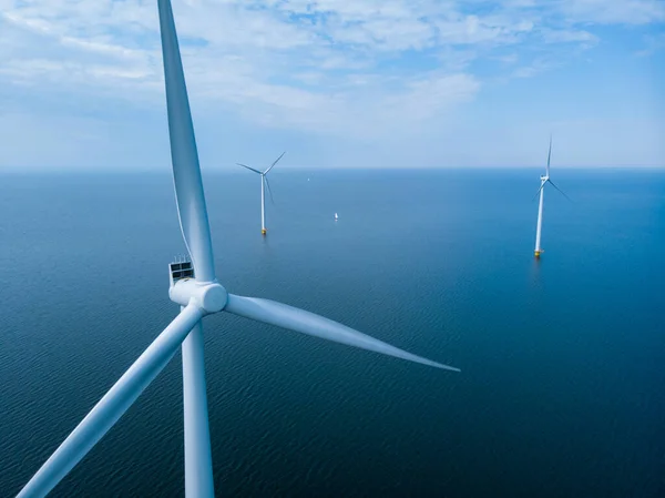 Windmill Park Ocean Drone Aerial View Windmill Turbines Generating Green — Stock Photo, Image