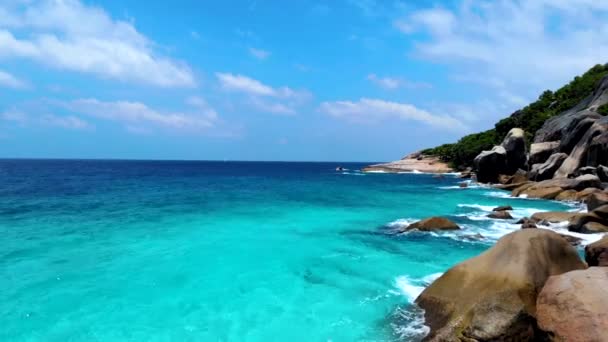 Остров Коко Digue Seychelles Пляж Фалаль Время Роскошного Отдыха Сейшелах — стоковое видео