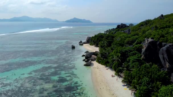 Digue Seychelles Trópusi Strand Alatt Egy Luxus Nyaralás Seychelles Trópusi — Stock videók