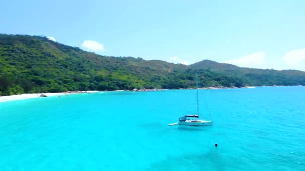 Praslin Seszele Tropikalna Plaża Podczas Luksusowych Wakacji Seszelach Tropikalna Plaża — Wideo stockowe