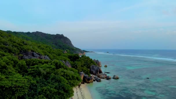 Digue Seychelles Пляж Фалаль Время Роскошного Отдыха Сейшелах Пляж Феликс — стоковое видео