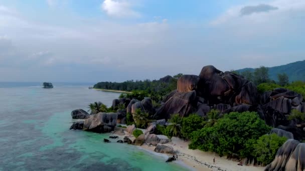 Digue Seychelles Playa Tropical Durante Unas Vacaciones Lujo Seychelles Playa — Vídeo de stock