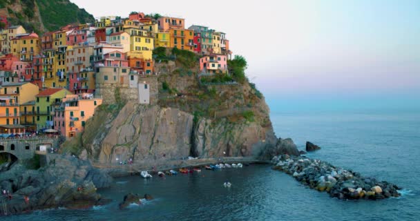 Село Манарола Парк Cinque Terre Італії Протягом Літнього Дня Відпустка — стокове відео