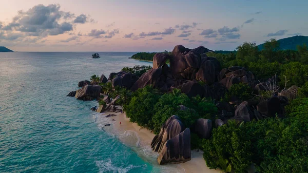 Anse Source Dargent Beach Digue Island Seyshelles Drone Aerial View — Stockfoto