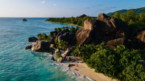 Anse Source Dargent Beach Digue Island Seyshelles Drone Aerial View — Stockfoto
