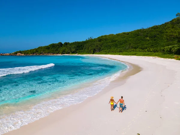 Anse Cocos Plaża Digue Island Seyshelles Drone Widok Lotu Ptaka — Zdjęcie stockowe