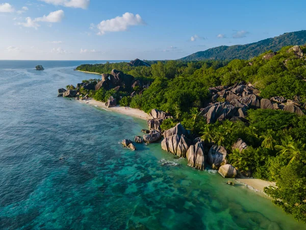 Anse Source Dargent Beach Digue Island Seyshelles Drone Aerial View — Foto Stock