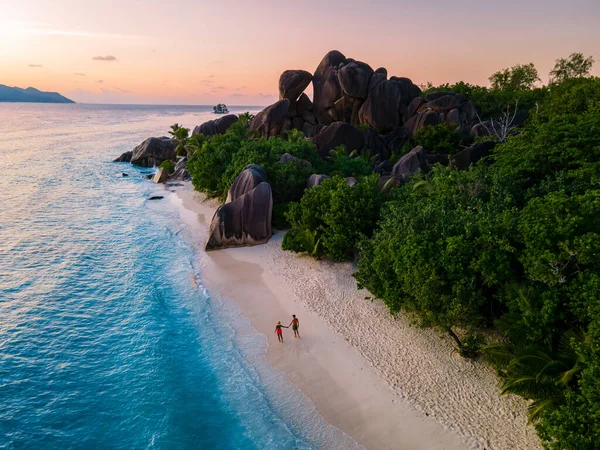 Anse Source Dargent Beach Digue Island Seyshelles Drone Aerial View — Foto Stock