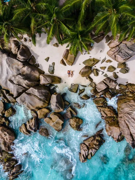 Anse Patates Beach Digue Island Seyshelles Drone Aerial View Digue — Stockfoto