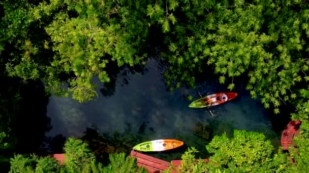 在泰国克拉比丛林里的皮划艇上的一对夫妇 在克拉比红树林的热带丛林里的皮划艇上的男男女女 — 图库视频影像