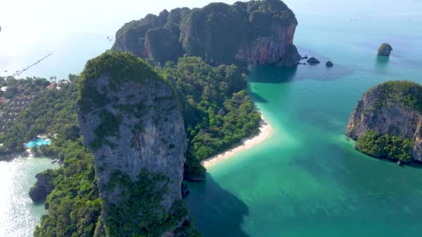 Railay Beach Krabi Tailandia Playa Tropical Railay Krabi Drone Vista — Vídeos de Stock