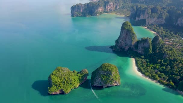 Railay Beach Krabi Tailandia Playa Tropical Railay Krabi Drone Vista — Vídeo de stock