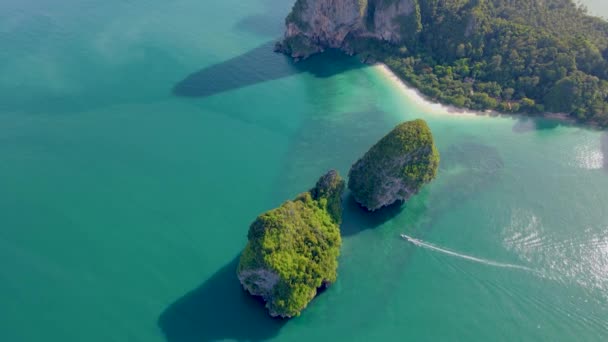 Railay Beach Krabi Thailand Tropical Beach Railay Krabi Drone Aerial — Stock Video