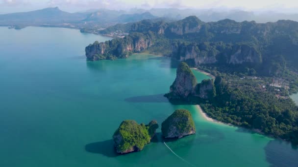 Railay Beach Krabi Thailand Den Tropiska Stranden Railay Krabi Drone — Stockvideo