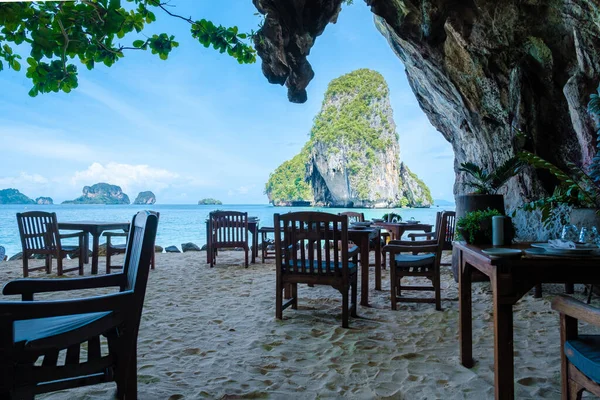 Railay Beach Krabi Thaiföld Trópusi Strand Railay Krabi Panorámás Kilátás — Stock Fotó