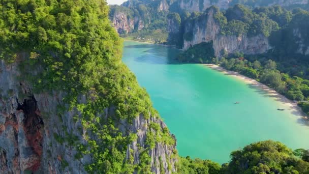 Railay Beach Krabi Thaiföld Trópusi Strand Railay Krabi Panorámás Kilátás — Stock videók