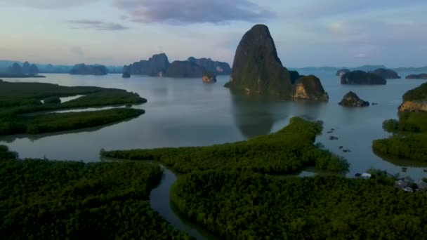 Vista Panorámica Sametnangshe Vista Las Montañas Bahía Phangnga Con Bosque — Vídeo de stock