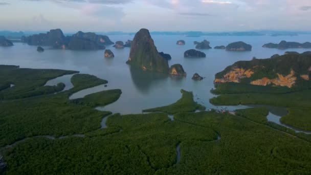 Panorama Uitzicht Sametnangshe Uitzicht Bergen Phangnga Baai Met Mangrove Bos — Stockvideo