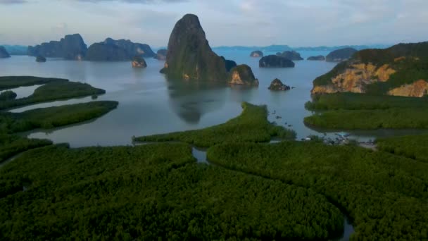 Панорамный Вид Саметнангше Вид Горы Заливе Пангнга Мангровым Лесом Андаманском — стоковое видео