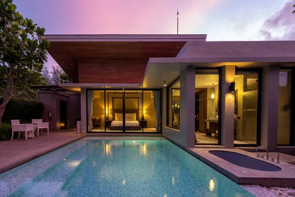 Modern Huis Met Zwembad Moderne Zwembad Villa Aan Het Strand — Stockfoto
