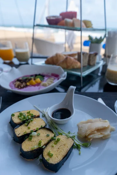 Tortitas Tortitas Estilo Japonés Desayuno Playa Phuket Tailandia Una Mesa — Foto de Stock