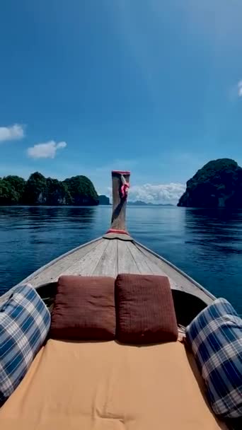 Luxury Longtail Boat Krabi Thailand Koh Hong Island Trip Tropical — Vídeo de Stock