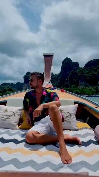 Luxury Longtail Boat Krabi Thailand Koh Hong Island Trip Tropical — Stockvideo