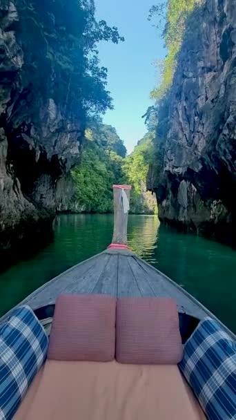 Luxury Longtail Boat Krabi Thailand Koh Hong Island Trip Tropical — Stockvideo